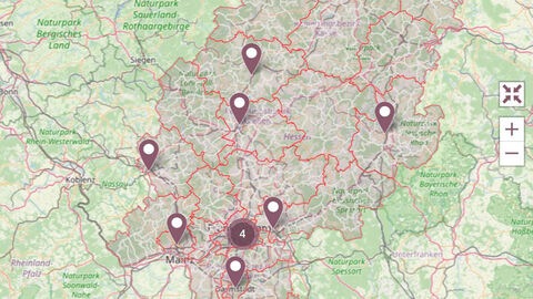 Standort-Karte der hessischen Staatsanwaltschaften Karte mit Markierung der Standorte von hessischen Staatsanwaltschaften.